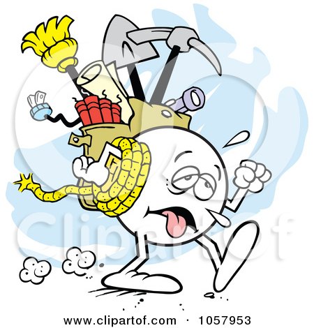 Royalty-Free Vector Clip Art Illustration of an Exhausted Trekking Moodie Character by Johnny Sajem