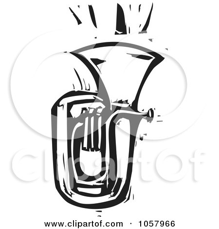 Royalty-Free Vector Clip Art Illustration of a Black And White Woodcut Styled Tuba by xunantunich