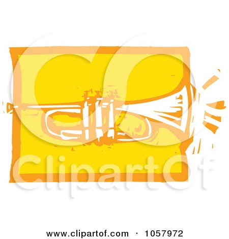 Royalty-Free Vector Clip Art Illustration of a Yellow Woodcut Styled Trumpet by xunantunich