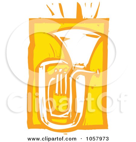 Royalty-Free Vector Clip Art Illustration of a Yellow Woodcut Styled Tuba by xunantunich