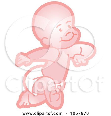 Royalty-Free Vector Clip Art Illustration of a Pink Baby Running In A Diaper by Lal Perera