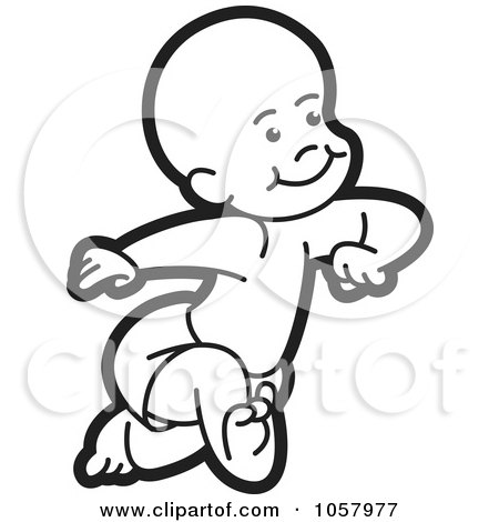 Royalty-Free Vector Clip Art Illustration of an Outlined Baby Running In A Diaper by Lal Perera