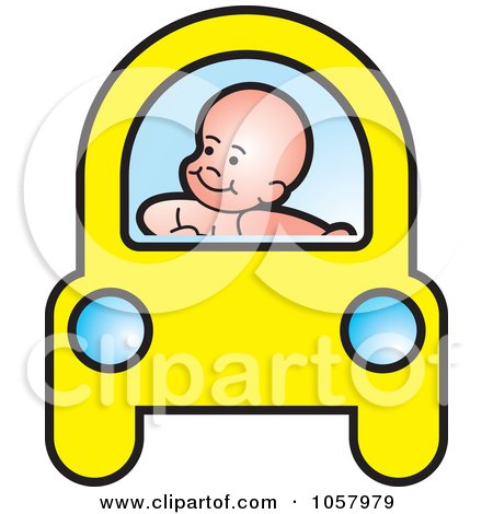 Royalty-Free Vector Clip Art Illustration of a Baby Driving A Yellow Car by Lal Perera