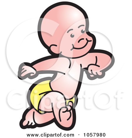 Royalty-Free Vector Clip Art Illustration of a Baby Running In A Diaper by Lal Perera