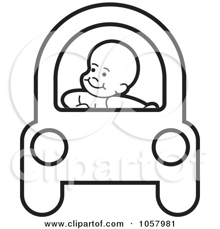 Royalty-Free Vector Clip Art Illustration of a Coloring Page Outline Of A Baby Driving A Car by Lal Perera