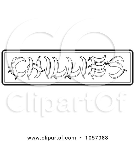 Royalty-Free Vector Clip Art Illustration of Outlined Peppers Spelling Out CHILLIES by Lal Perera