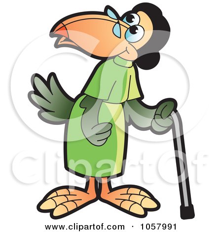 Royalty-Free Vector Clip Art Illustration of an Old Granny Crow Using A Cane - 1 by Lal Perera