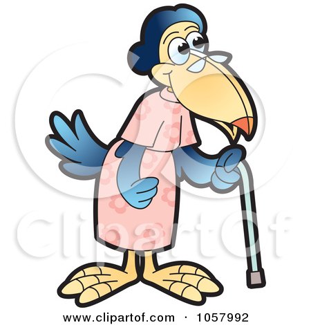 Royalty-Free Vector Clip Art Illustration of an Old Granny Crow Using A Cane - 2 by Lal Perera