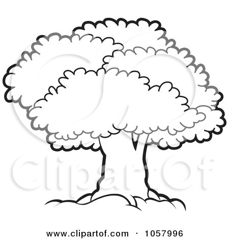 Royalty-Free Vector Clip Art Illustration of an Outlined Mature Tree With A Lush Canopy by Lal Perera