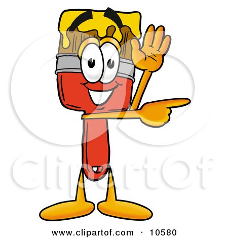 Clipart Picture of a Paint Brush Mascot Cartoon Character Waving and Pointing by Mascot Junction