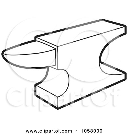 Royalty-Free Vector Clip Art Illustration of a Coloring Page Outline Of An Anvil by Lal Perera