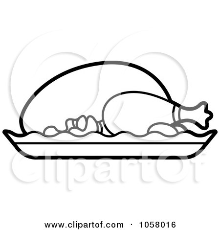 Royalty-Free Vector Clip Art Illustration of an Outlined Roasted Chicken by Lal Perera