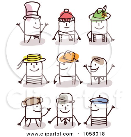 Royalty-Free Vector Clip Art Illustration of a Digital Collage Of Stick Men Wearing Hats by NL shop