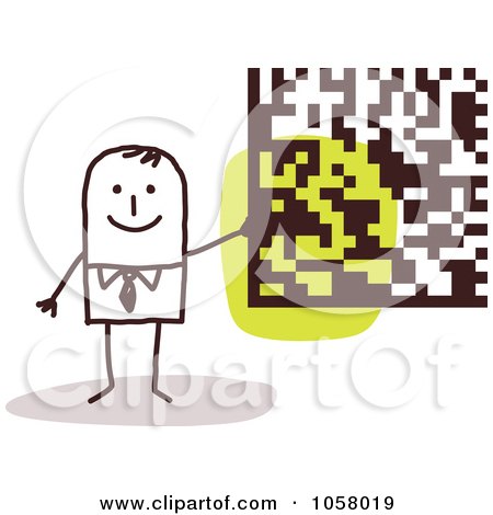 Royalty-Free Vector Clip Art Illustration of a Stick Businessman Holding Cryptography by NL shop