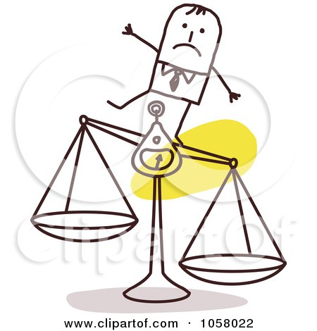 Royalty-Free Vector Clip Art Illustration of a Stick Businessman Standing On An Unbalanced Scale by NL shop