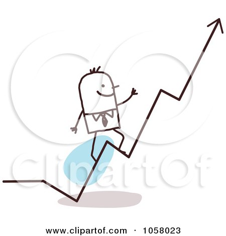 Royalty-Free Vector Clip Art Illustration of a Stick Businessman Walking On A Growth Arrow by NL shop