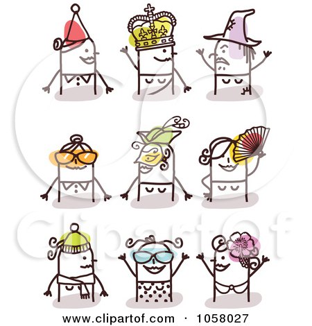 Royalty-Free Vector Clip Art Illustration of a Digital Collage Of Stick Women Wearing Different Accessories by NL shop