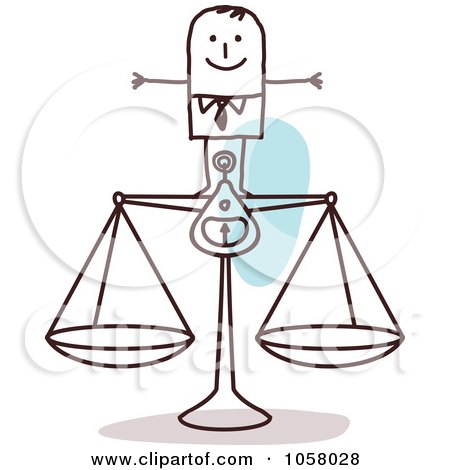 Royalty-Free Vector Clip Art Illustration of a Stick Businessman Standing On A Balanced Scale by NL shop