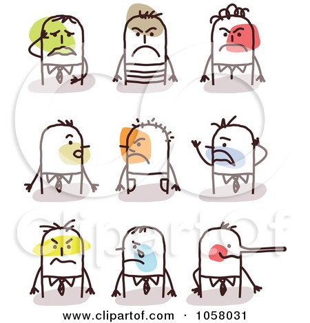 Royalty-Free Vector Clip Art Illustration of a Digital Collage Of Stick Men With Upset Expressions by NL shop