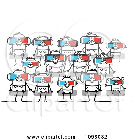 Royalty-Free Vector Clip Art Illustration of a Group Of Stick People Watching A 3d Movie by NL shop
