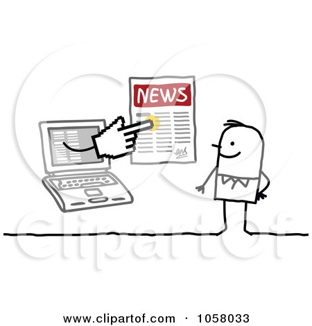 Royalty-Free Vector Clip Art Illustration of a Laptop Man Holding The News Out To A Stick Man by NL shop