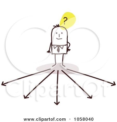 Royalty-Free Vector Clip Art Illustration of a Stick Businessman Trying To Decide Which Way To Go by NL shop