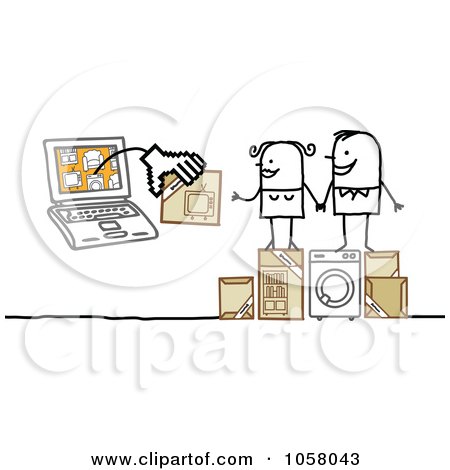 Royalty-Free Vector Clip Art Illustration of a Laptop Giving A Stick Couple Appliances by NL shop