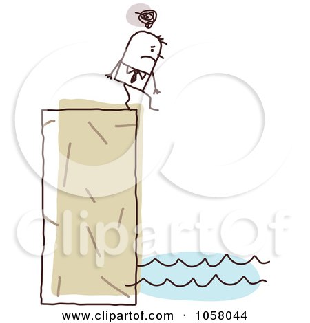 Royalty-Free Vector Clip Art Illustration of a Depressed Stick Businessman Walking Off Of A Cliff by NL shop