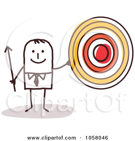 Royalty-Free Vector Clip Art Illustration of a Stick Businessman Holding A Target by NL shop