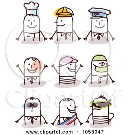 Royalty-Free Vector Clip Art Illustration of a Digital Collage Of Stick Men With Hats by NL shop