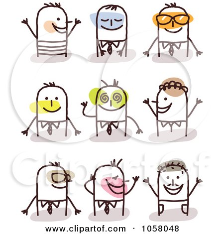 Royalty-Free Vector Clip Art Illustration of a Digital Collage Of Happy Stick Men by NL shop