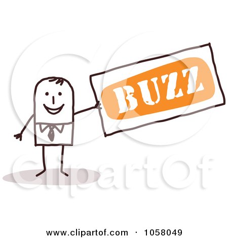 Royalty-Free Vector Clip Art Illustration of a Stick Businessman Holding A Buzz Sign by NL shop