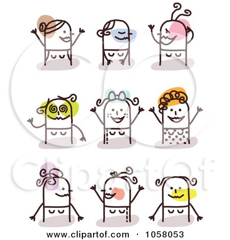 Royalty-Free Vector Clip Art Illustration of a Digital Collage Of Happy Stick Women by NL shop