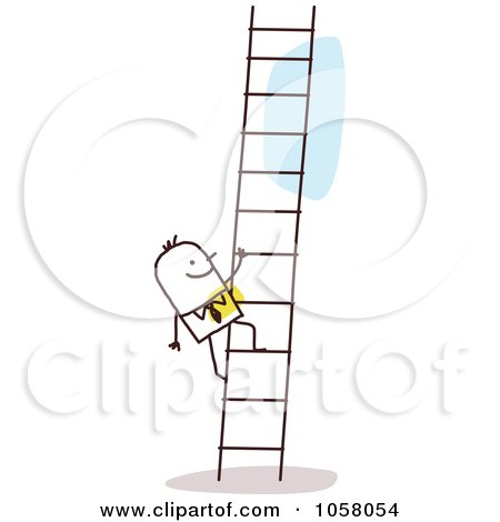 Royalty-Free Vector Clip Art Illustration of a Stick Businessman Climbing A Ladder by NL shop