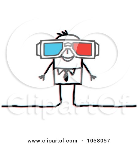 Royalty-Free Vector Clip Art Illustration of a Stick Man Wearing 3d Movie Glasses by NL shop