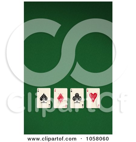 Royalty-Free CGI Clip Art Illustration of Four 3d Ace Playing Cards On Green Felt by stockillustrations
