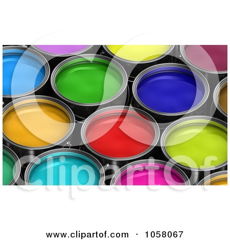 Royalty-Free CGI Clip Art Illustration of a Background Of Colorful 3d Buckets Of Paint - 2 by stockillustrations