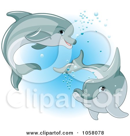 Royalty-Free Vector Clip Art Illustration of Two Cute Dolphins Playing by Pushkin