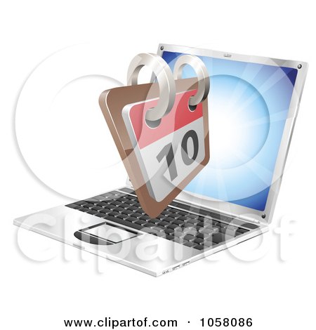 Royalty-Free Vector Clip Art Illustration of a 3d Calendar Coming Out Of A Laptop Screen by AtStockIllustration
