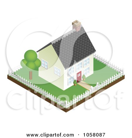 Royalty-Free Vector Clip Art Illustration of a 3d Little House And Fenced Property by AtStockIllustration