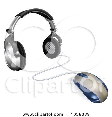 Royalty-Free Vector Clip Art Illustration of a 3d Computer Mouse Connected To Headphones by AtStockIllustration
