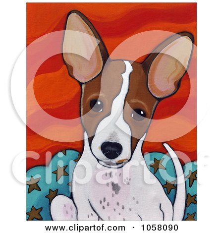 Royalty-Free Clip Art Illustration of a Painting Of A Cute Brown And White Puppy With Large Ears by Maria Bell