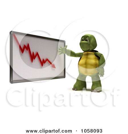 Royalty-Free CGI Clip Art Illustration of a 3d Tortoise Discussing A Decline Chart by KJ Pargeter