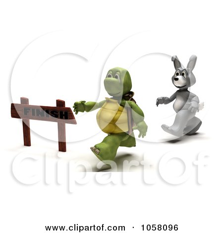 Royalty-Free CGI Clip Art Illustration of a 3d Tortoise Running In Front Of A Hare by KJ Pargeter