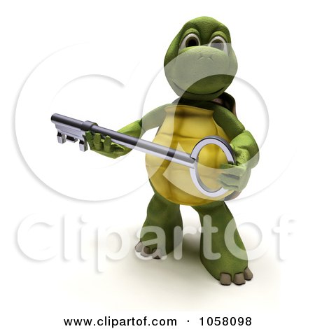 Royalty-Free CGI Clip Art Illustration of a 3d Tortoise Holding A Key by KJ Pargeter