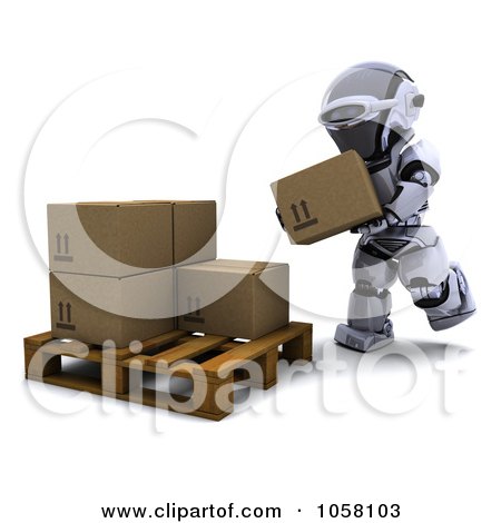 Royalty-Free CGI Clip Art Illustration of a 3d Robot Loading Boxes by KJ Pargeter