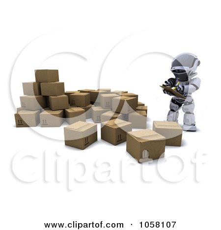 Royalty-Free CGI Clip Art Illustration of a 3d Robot Supervising The Shipping Process by KJ Pargeter