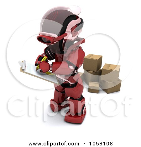 Royalty-Free CGI Clip Art Illustration of a 3d Robot Supervising Shipping by KJ Pargeter