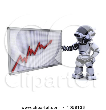 Royalty-Free CGI Clip Art Illustration of a 3d Robot Discussing A Growth Graph by KJ Pargeter