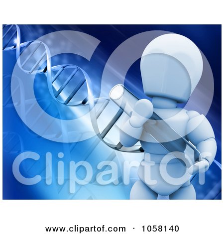 Royalty-Free CGI Clip Art Illustration of a 3d White Character Holding A Test Tube On A DNA Background by KJ Pargeter
